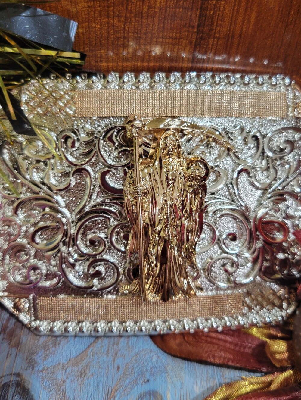 Santa Muerte belt Buckle Grim Reaper Buckle Rosetone Silver Heavy Zinc Alloy